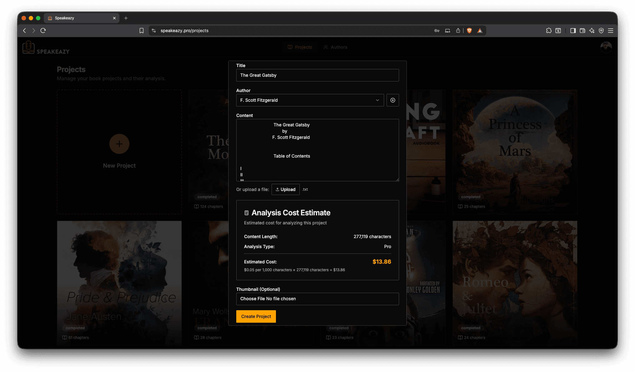 Speakeazy upload interface showing drag-and-drop area